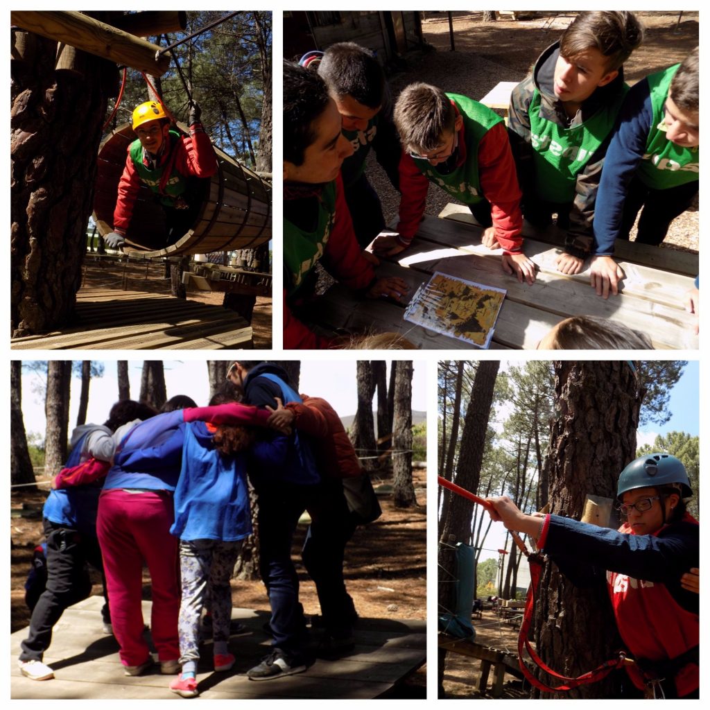 Alumnos disfrutando de las actividades en el parque de aventuras de San Miguel de Valero